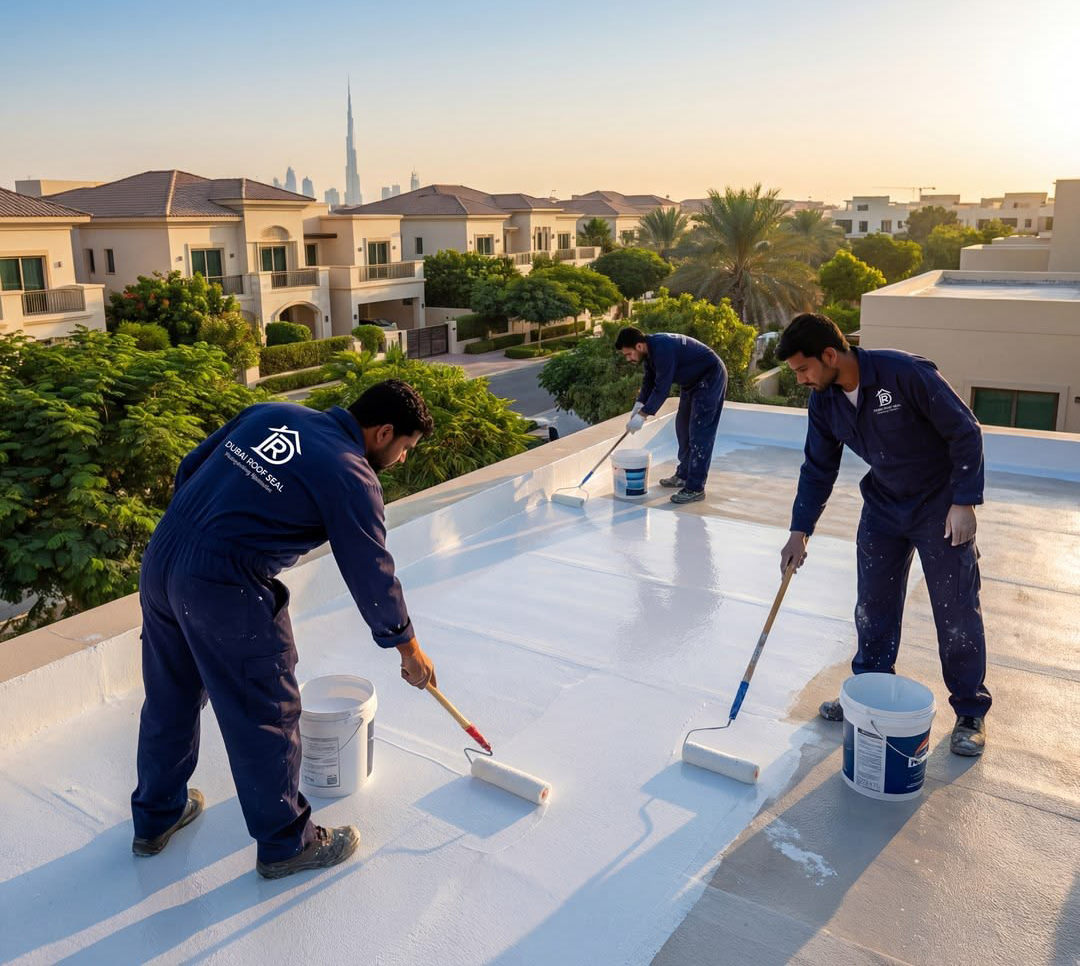 Waterproofing worker on rooftop